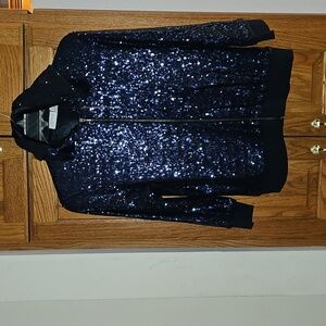 Chicos Zenergy sequined quarter sleeve hoody.